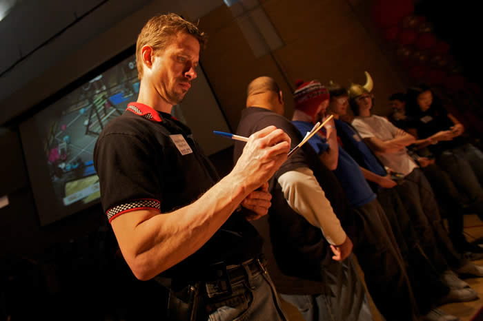 Volunteers working together during a competition